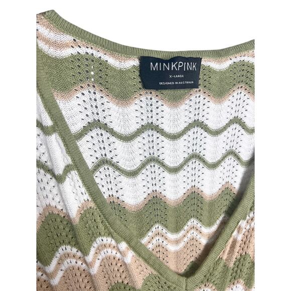 Minkpink Revolve Melody Knit Midi Dress Size XL Green Stripe Cotton Sweater - Picture 5 of 9